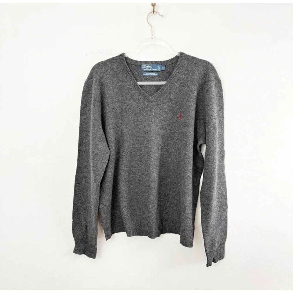 Polo Ralph Lauren Lambswool V-Neck Sweater Gray Men's Large